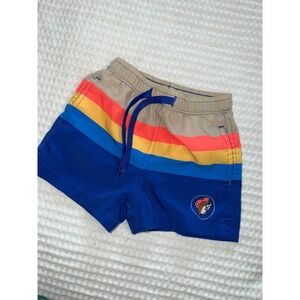 Buc-ee's Swim Trunks Toddler 2T Blue Multi Striped Beaver Logo Board‎ Shorts